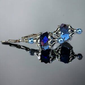 Blue Czech Crystal with Silver Bead Cap and Blue Pearl Earrings